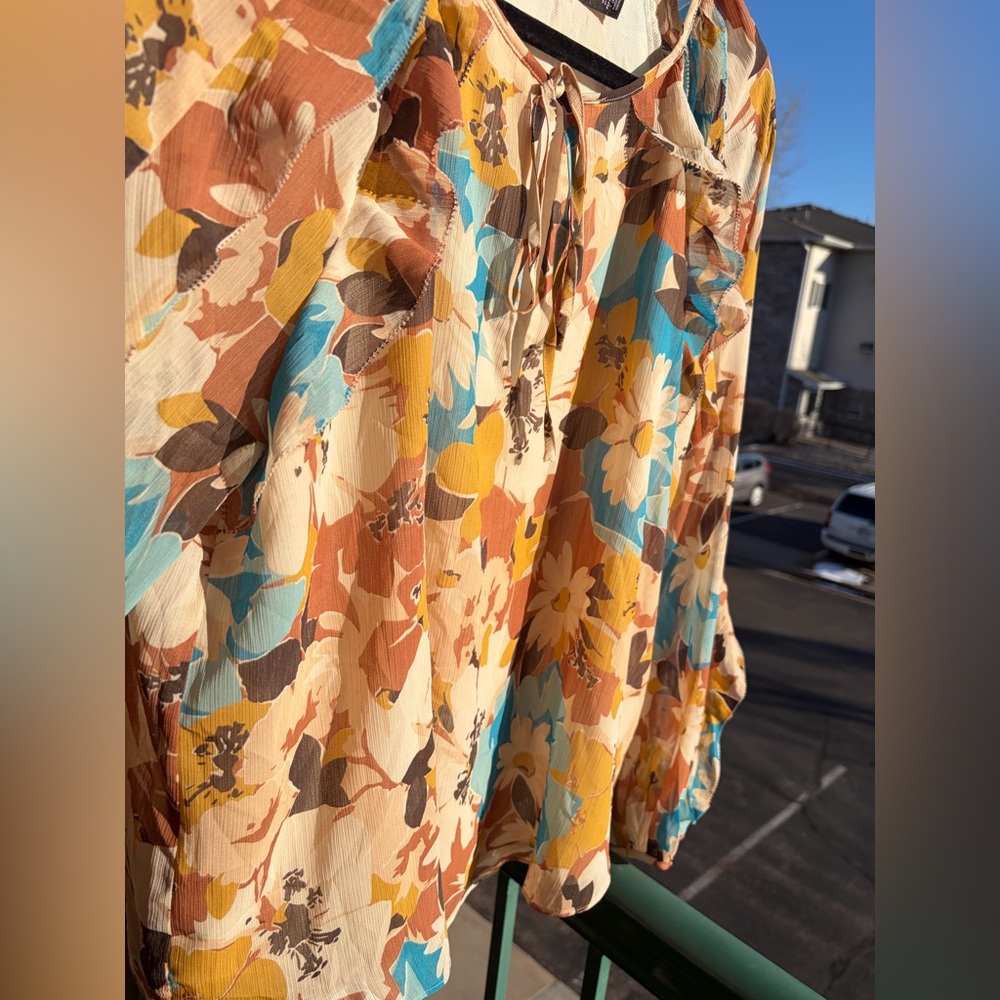 🆕 Lauren Ralph Lauren Floral Blouse Size Large Boho Sheer Multicolor Top Style - Picture 13 of 17